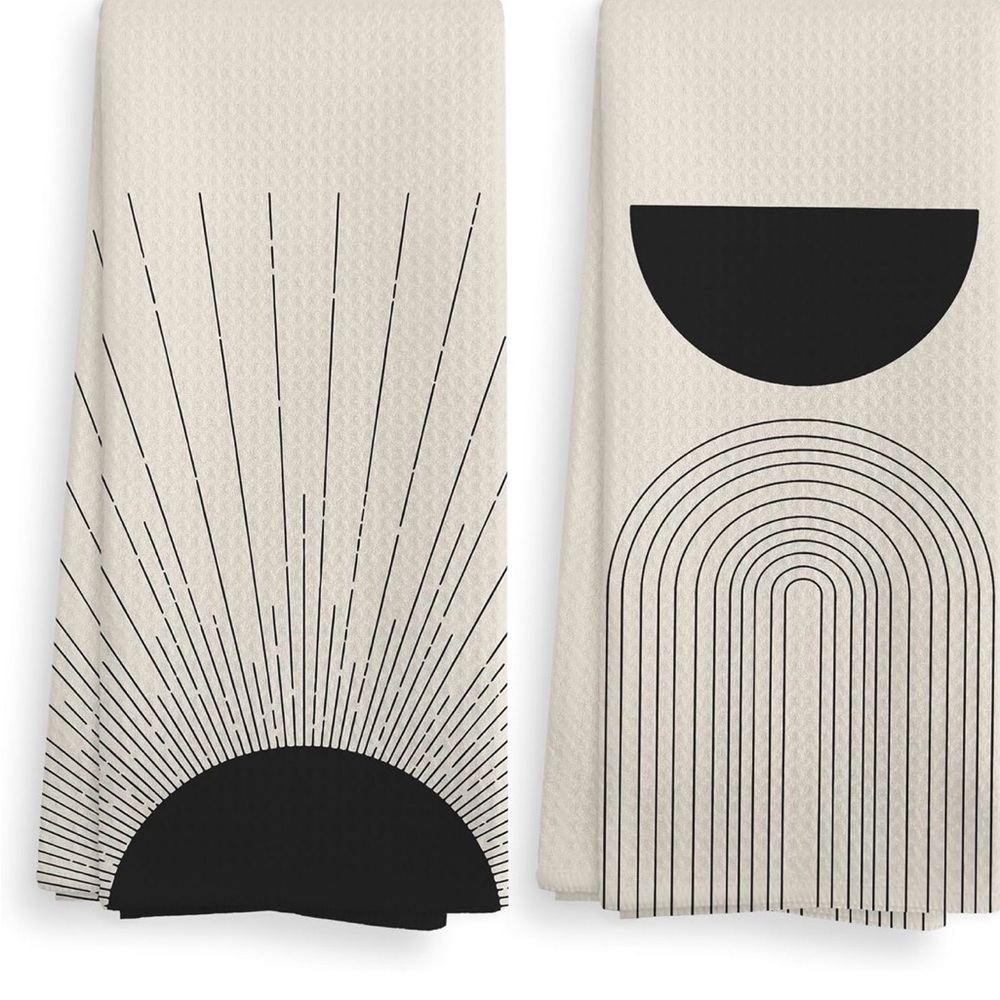 Neutral Sunburst & Arch Kitchen Towels - Black on Cream